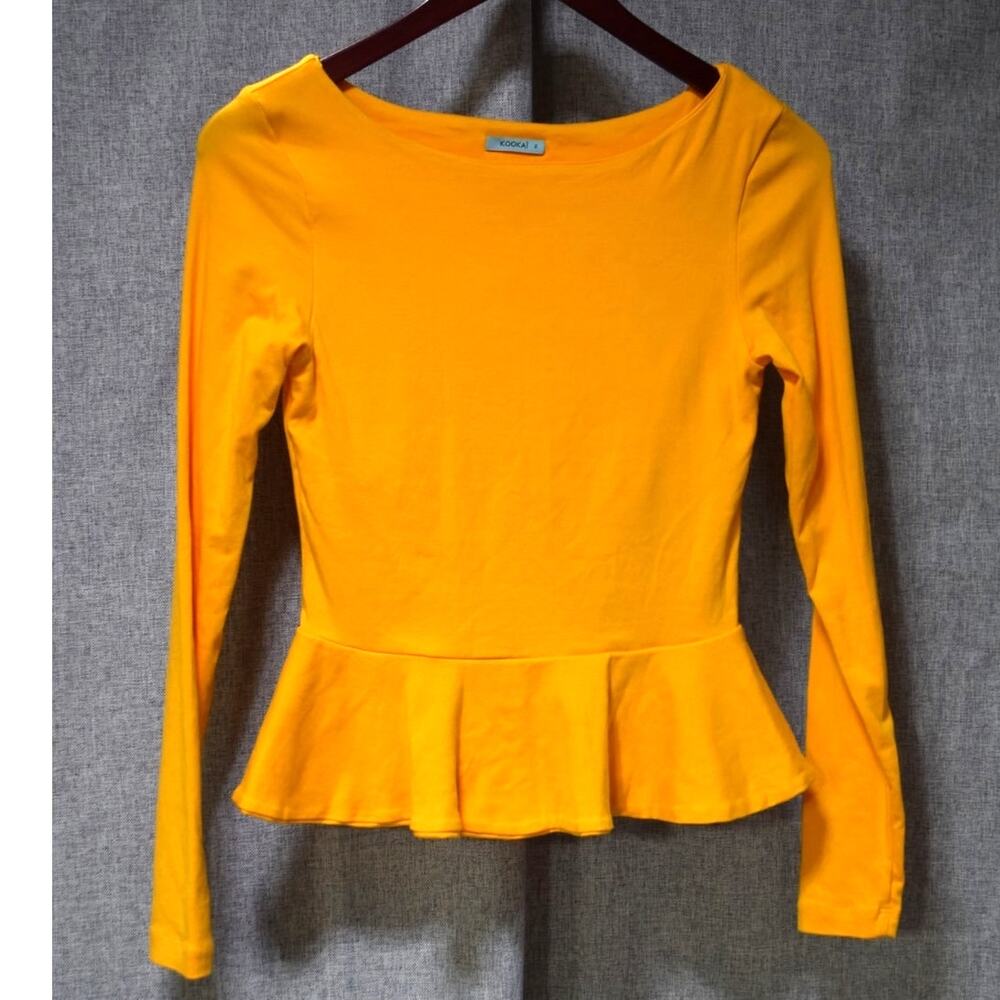 Kookai Mustard Yellow Long Sleeve Peplum Top Size 2